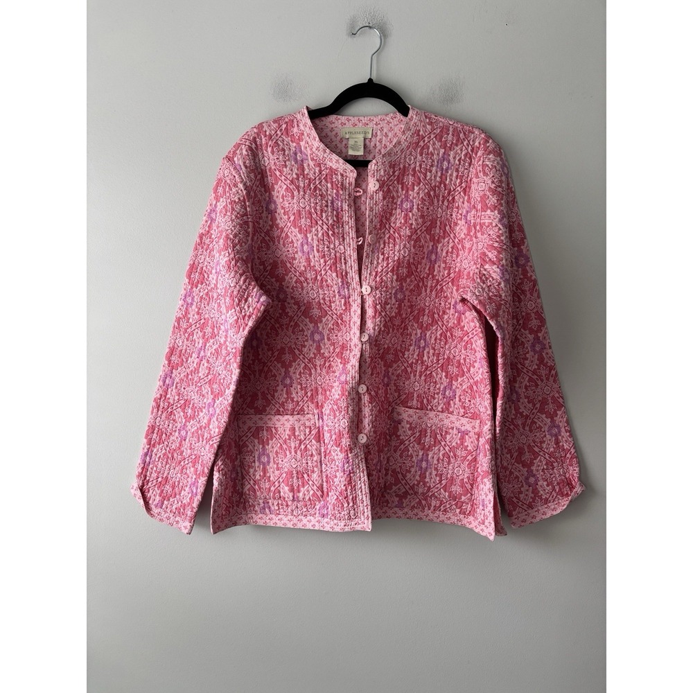 Vintage Appleseeds Quilted Pink Paisley Reversible Jacket Size XL Cottagecore